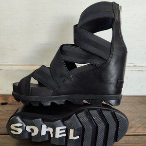Sorel 8.5 Joanie wedge Sandal women's Black zipper straps